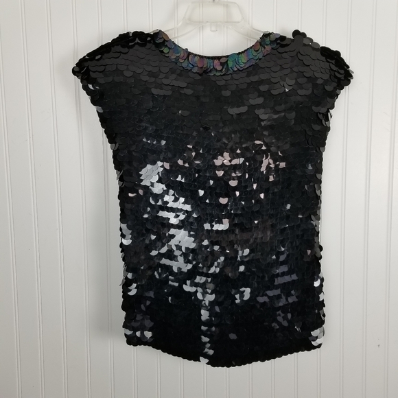 Oleg Cassini Womens All Over Sequin Sleeveless Silk Top Black Lined Size Small - Picture 9 of 11